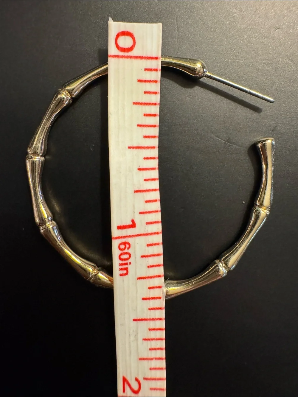 Gold Tone Bamboo Hoop Earrings 1.25”